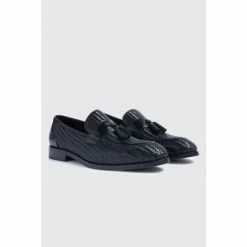 Moss Bros John White Duchy Black Woven Leather Loafers