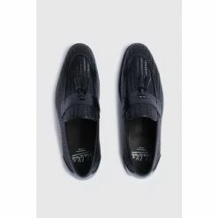 Moss Bros John White Duchy Black Woven Leather Loafers -Moss Bros shop unnamed file 1535