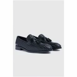 Moss Bros John White Duchy Black Woven Leather Loafers -Moss Bros shop unnamed file 1537