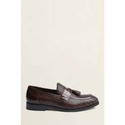 Moss Bros John White Duchy Brown Woven Leather Loafers