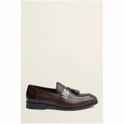 Moss Bros John White Duchy Brown Woven Leather Loafers -Moss Bros shop unnamed file 1548