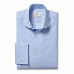 Alternative view of Moss Bros Moss Blue Tailored Fit Sky Dobby Double Cuff Shirt
