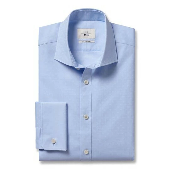 Moss Bros Moss Blue Tailored Fit Sky Dobby Double Cuff Shirt 2 Moss Bros Moss Blue Tailored Fit Sky Dobby Double Cuff Shirt - Image 2