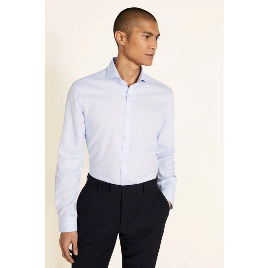 Moss Bros Slim Fit Sky Blue Royal Oxford Non-Iron Shirt 1 Moss Bros Slim Fit Sky Blue Royal Oxford Non-Iron Shirt