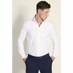 Moss Bros White Tailored Fit White Double Cuff Twill Shirt
