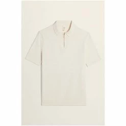 Moss Bros Moss Natural Boucle Zip-Neck Polo Shirt -Moss Bros shop unnamed file 1623