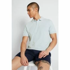 Moss Bros Moss Soft Blue Pique Polo Shirt