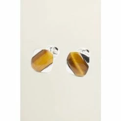 Moss Bros Silver Tone Tiger Eye Cufflinks