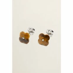 Moss Bros Silver Tone Tiger Eye Flower Cufflinks