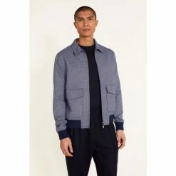 Moss Bros Blue Textured Bomber Jacket