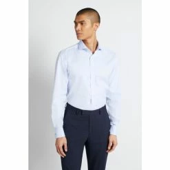 Moss Bros Tailored Fit Sky Blue Double Cuff Non-Iron Twill Shirt