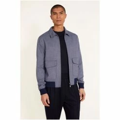 Moss Bros Blue Textured Bomber Jacket -Moss Bros shop unnamed file 1722