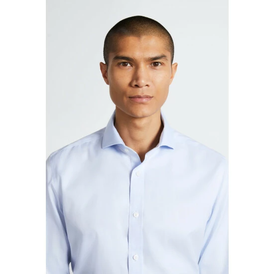 Moss Bros Tailored Fit Sky Blue Double Cuff Non-Iron Twill Shirt 2 Moss Bros Tailored Fit Sky Blue Double Cuff Non-Iron Twill Shirt - Image 2
