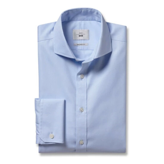 Moss Bros Tailored Fit Sky Blue Double Cuff Non-Iron Twill Shirt 4 Moss Bros Tailored Fit Sky Blue Double Cuff Non-Iron Twill Shirt - Image 4