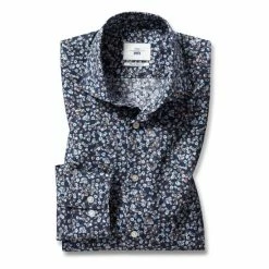 Moss Bros Moss Blue Tailored Fit Floral Shirt
