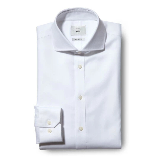 Moss Bros Moss Tailored Fit White Textured Zero Iron Shirt 1 Moss Bros Moss Tailored Fit White Textured Zero Iron Shirt