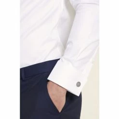 Moss Bros White Tailored Fit White Double Cuff Twill Shirt -Moss Bros shop unnamed file 18