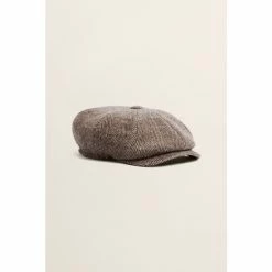 Moss Bros Moss Brown/Ecru Jumbo Herringbone Wool Baker Boy Cap