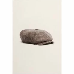 Moss Bros Moss Brown/Ecru Jumbo Herringbone Wool Baker Boy Cap -Moss Bros shop unnamed file 1836