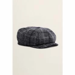 Moss Bros Moss Black & White Boucle Check Wool Baker Boy Cap