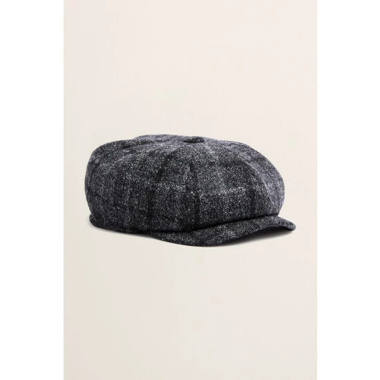 unnamed-file-1849.jpg Moss Bros Moss Black & White Boucle Check Wool Baker Boy Cap -Moss Bros shop unnamed file 1849
