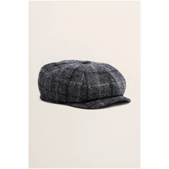 unnamed-file-1851.jpg Moss Bros Moss Black & White Boucle Check Wool Baker Boy Cap -Moss Bros shop unnamed file 1851