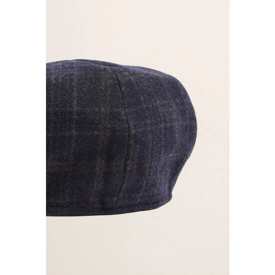 Moss Bros Moss Navy With Brown Overcheck Wool Baker Boy Cap 3 Moss Bros Moss Navy With Brown Overcheck Wool Baker Boy Cap - Image 3