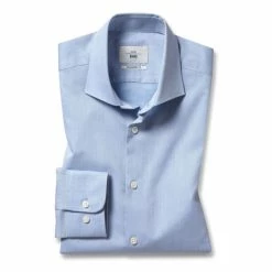 Moss Bros Moss Blue Tailored Fit Egyptian Cotton Twill Shirt