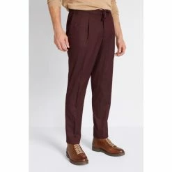 Moss Bros Red Fig Flannel Worker Joggers