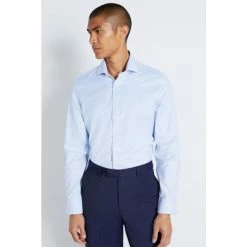 Moss Bros Blue Tailored Fit Sky Puppytooth Single Cuff Shirt