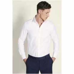 Moss Bros White Tailored Fit White Double Cuff Twill Shirt -Moss Bros shop unnamed file 19