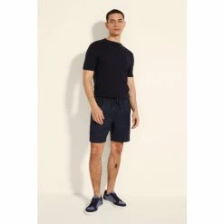 Moss Bros Moss Navy Blue Linen Causal Short