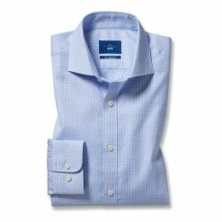 Moss Bros Blue Tailored Fit Sky Puppytooth Single Cuff Shirt -Moss Bros shop unnamed file 193