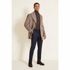 Moss Bros Moss Tailored Fit Oatmeal Herringbone Pea Coat -Moss Bros shop unnamed file 1949