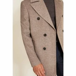 Moss Bros Moss Tailored Fit Oatmeal Herringbone Pea Coat -Moss Bros shop unnamed file 1950