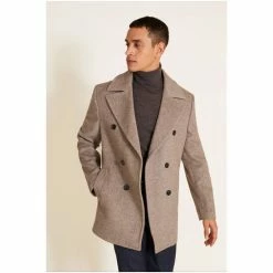 Moss Bros Moss Tailored Fit Oatmeal Herringbone Pea Coat -Moss Bros shop unnamed file 1951