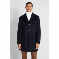 Moss Bros Navy Blue Double Face Epsom Overcoat