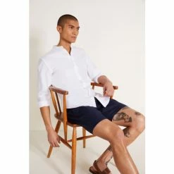 Moss Bros White Tailored Fit Oxford Grandad Collar Shirt -Moss Bros shop unnamed file 196