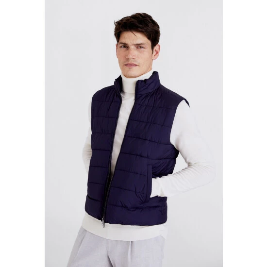 Moss Bros Navy Blue Nylon Gilet 1 Moss Bros Navy Blue Nylon Gilet