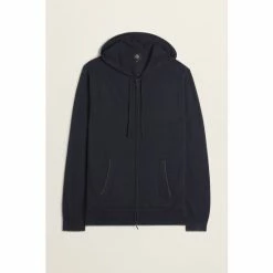 Moss Bros Moss Navy Melange Merino Blend Zip-Up Hoodie -Moss Bros shop unnamed file 1996