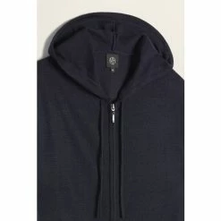 Moss Bros Moss Navy Melange Merino Blend Zip-Up Hoodie -Moss Bros shop unnamed file 1997