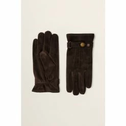 Moss Bros Moss Chocolate Brown Suede Adjustable Gloves