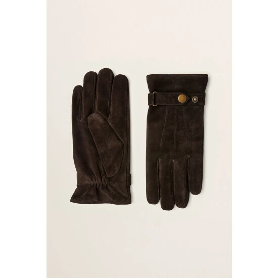Moss Bros Moss Chocolate Brown Suede Adjustable Gloves 1 Moss Bros Moss Chocolate Brown Suede Adjustable Gloves