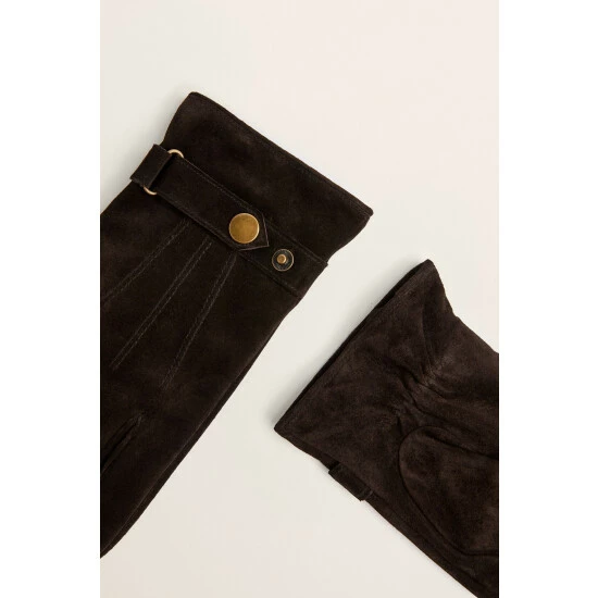 Moss Bros Moss Chocolate Brown Suede Adjustable Gloves 2 Moss Bros Moss Chocolate Brown Suede Adjustable Gloves - Image 2