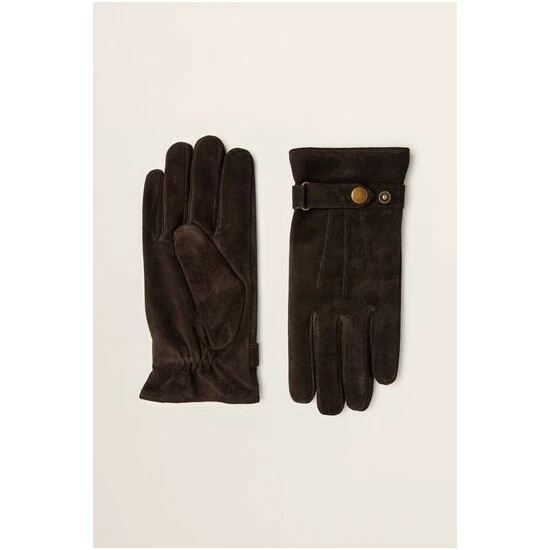 Moss Bros Moss Chocolate Brown Suede Adjustable Gloves 4 Moss Bros Moss Chocolate Brown Suede Adjustable Gloves - Image 4