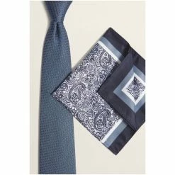 Moss Bros Moss Blue & White Paisley Tie & Hank Set -Moss Bros shop unnamed file 2038