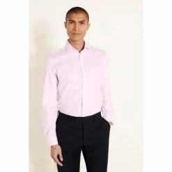 Moss Bros Slim Fit Pink Oxford Stripe Non-Iron Shirt