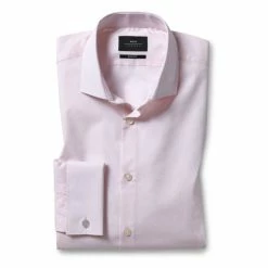 Moss Bros Pink Slim Fit Dobby Double Cuff Stretch Shirt