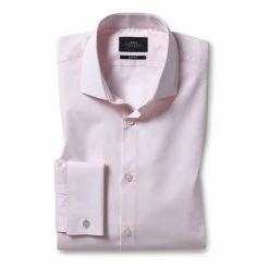 Alternative view of Moss Bros Pink Slim Fit Dobby Double Cuff Stretch Shirt
