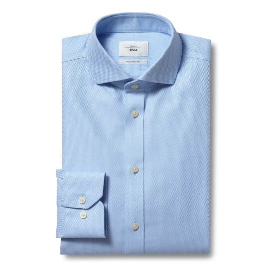 Moss Bros Moss Tailored Fit Sky Single Cuff Arrow Weave Zero Iron Shirt 3 Moss Bros Moss Tailored Fit Sky Single Cuff Arrow Weave Zero Iron Shirt - Image 3